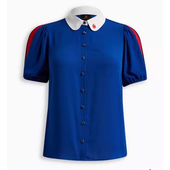 Torrid Disney Snow White Stretch Challis Collared Puff Sleeve Blouse Sz 2 16/18 - Picture 1 of 9
